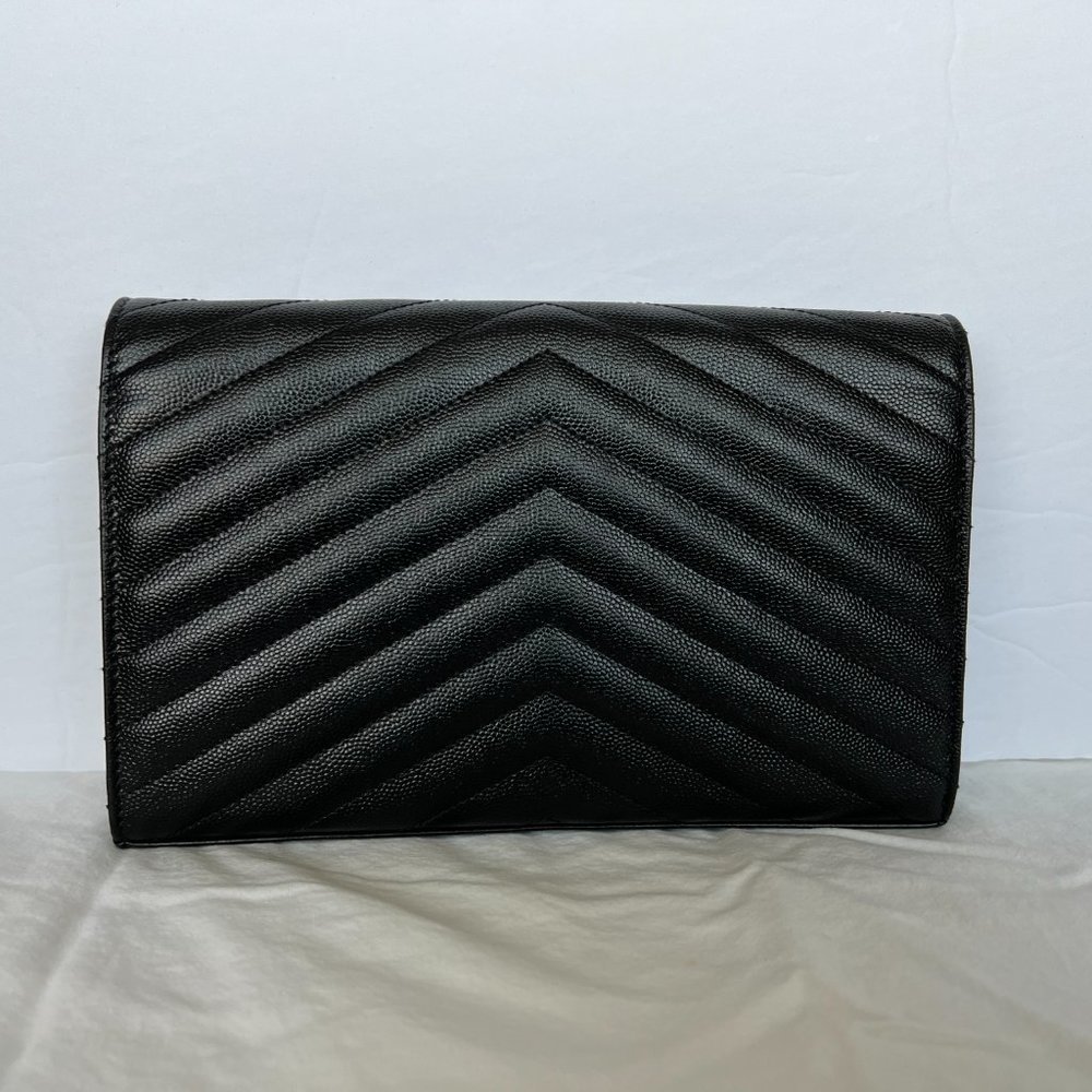 YSL Saint Laurent MONOGRAM CHAIN WALLET | BLACK GRAIN DE POUDRE EMBOSSED LEATHER - Picture 3 of 16